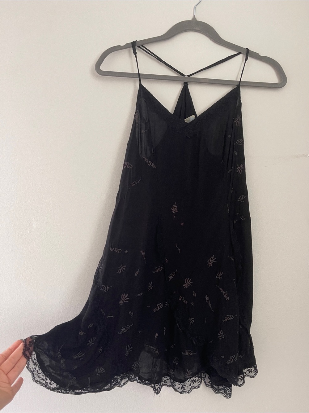 Intimately free people lacey black embroidered mini dress